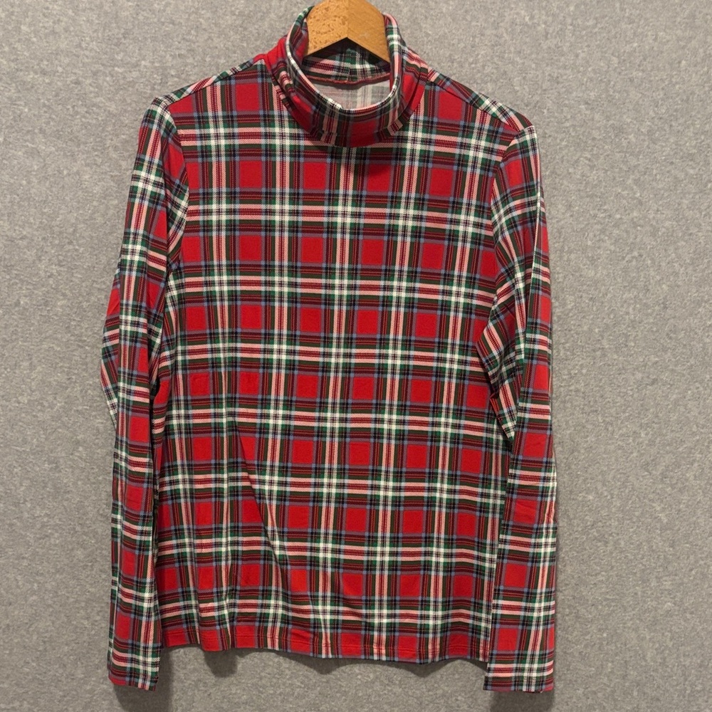 Lands' End Red and Green Plaid Turtleneck size Large